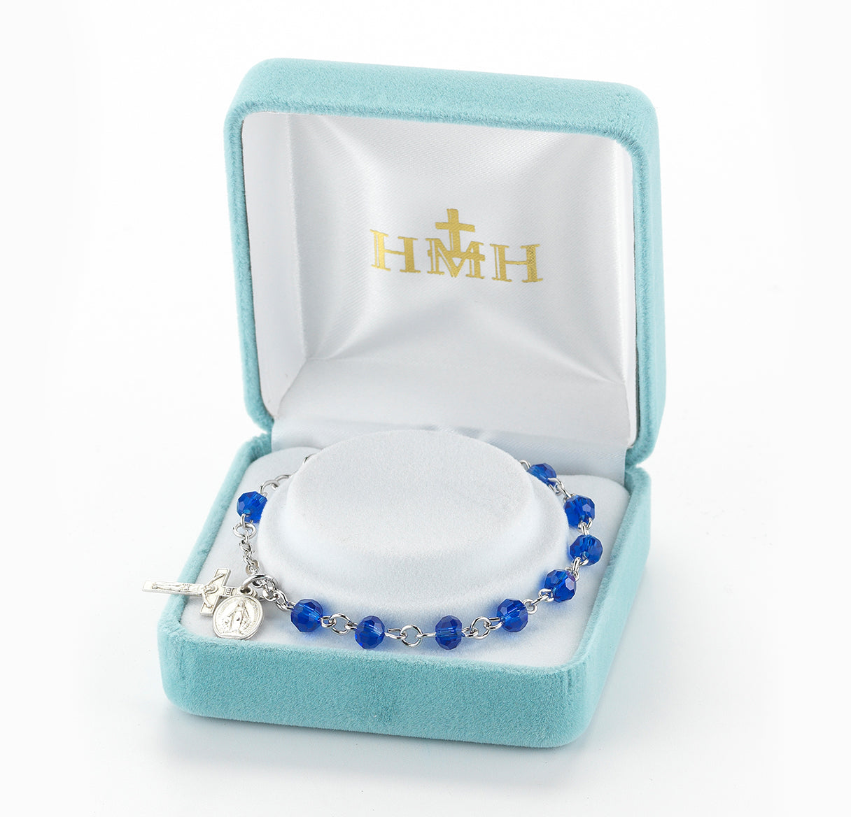 Caribbean Blue Round Faceted Crystal Rosary Bracelet | Catholic Rosary