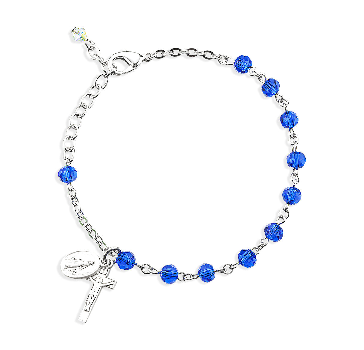 Caribbean Blue Round Faceted Crystal Rosary Bracelet | Catholic Rosary