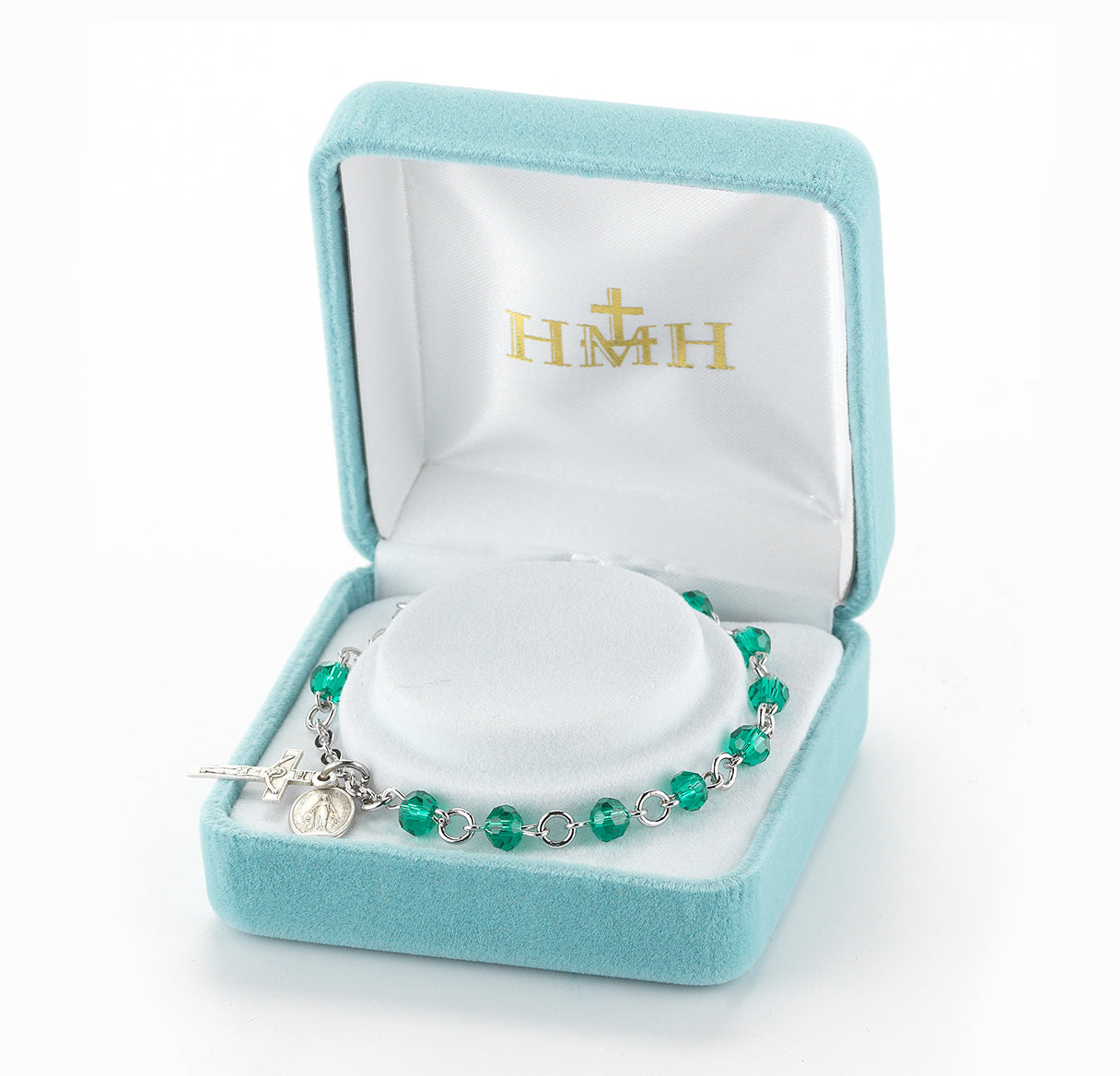 Emerald Round Faceted Crystal Rosary Bracelet | Catholic Rosary