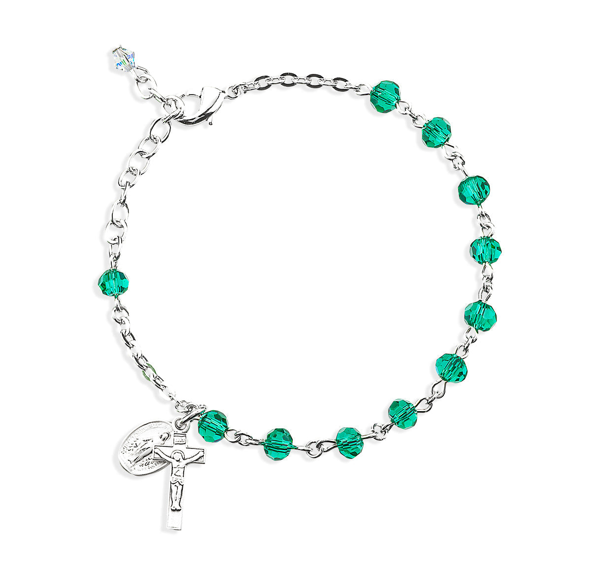 Emerald Round Faceted Crystal Rosary Bracelet | Catholic Rosary