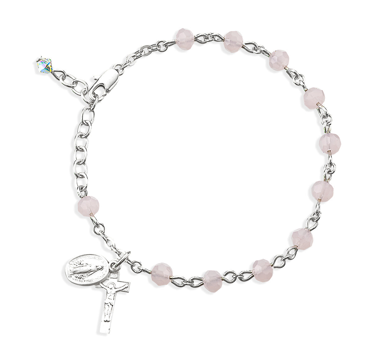 Rose Opal Round Faceted Crystal Rosary Bracelet | Catholic Rosary