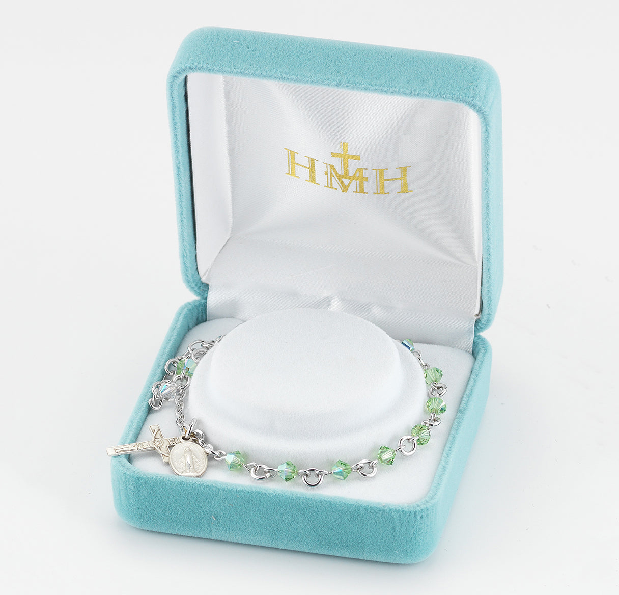 Rosary Bracelet Created with 4mm Chrysolite Finest Austrian Crystal Rondelle Beads by HMH | Catholic Rosary