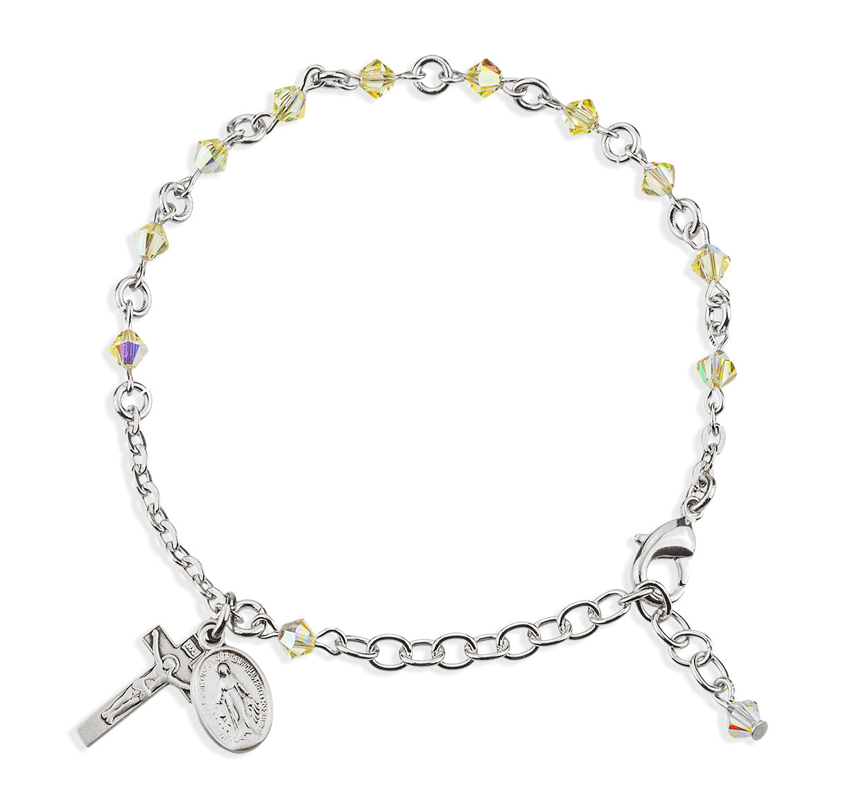 Rosary Bracelet Created with 4mm Jonquil Finest Austrian Crystal Rondelle Beads by HMH | Catholic Rosary