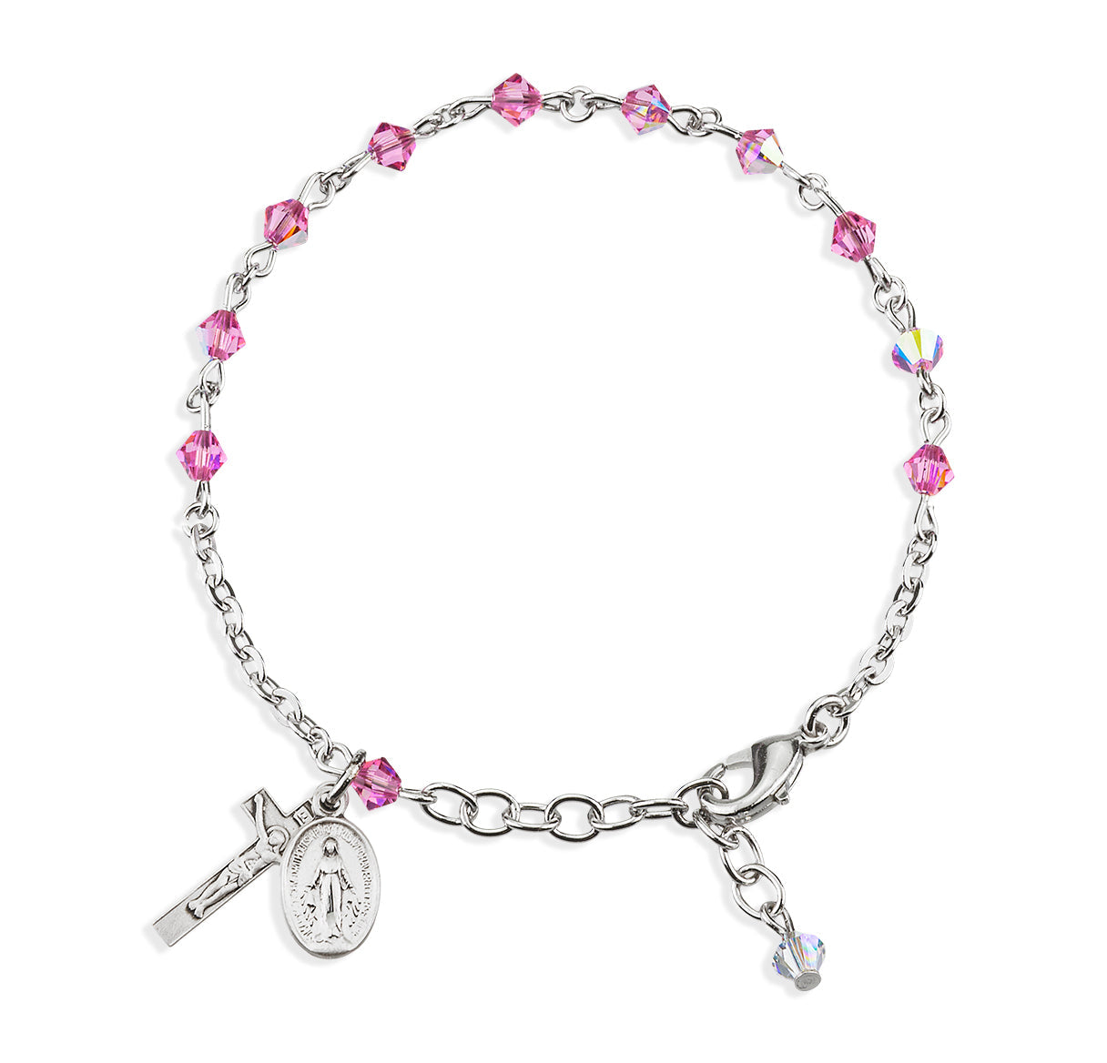 Rosary Bracelet Created with 4mm Pink Finest Austrian Crystal Rondelle Beads by HMH | Catholic Rosary