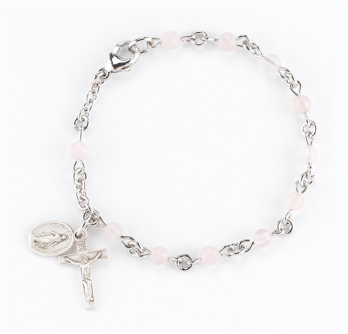 Genuine Rose Quartz Round Rosary Bracelet | Catholic Rosary
