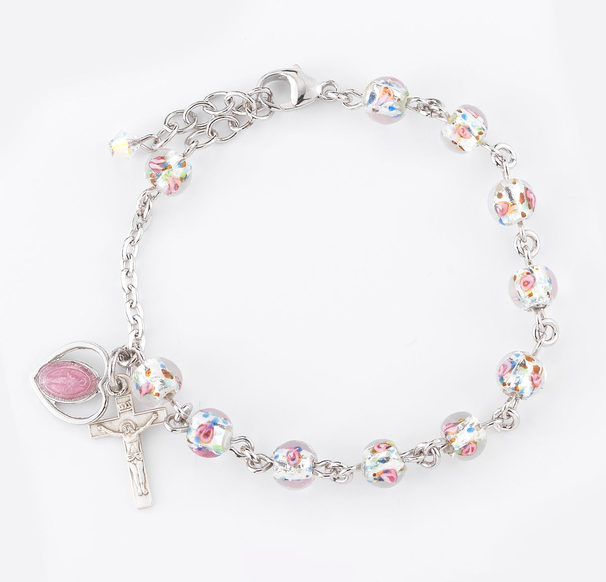 Rose Embedded Murano Glass Rosary Bracelet | Catholic Rosary
