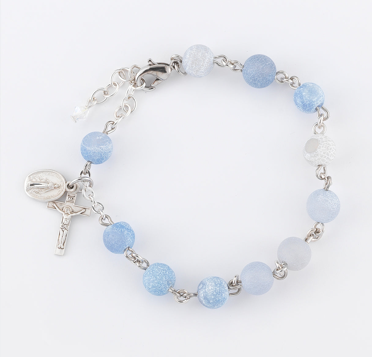Genuine Weathered Blue Agate Round Rosary Bracelet | Catholic Rosary