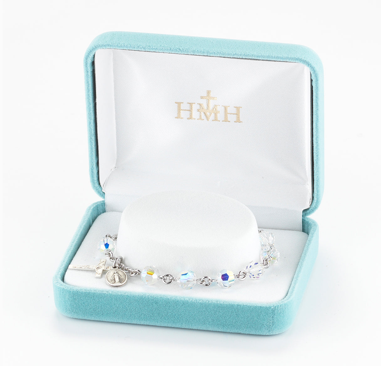 Rosary Bracelet Created with 7mm Aurora Borealis Finest Austrian Crystal Round Beads by HMH | Catholic Rosary