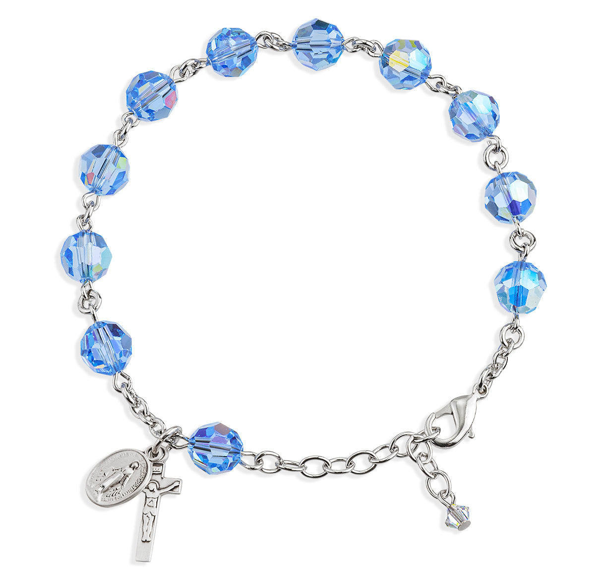 Rosary Bracelet Created with 8mm Light Sapphire Finest Austrian Crystal Round Beads by HMH | Catholic Rosary