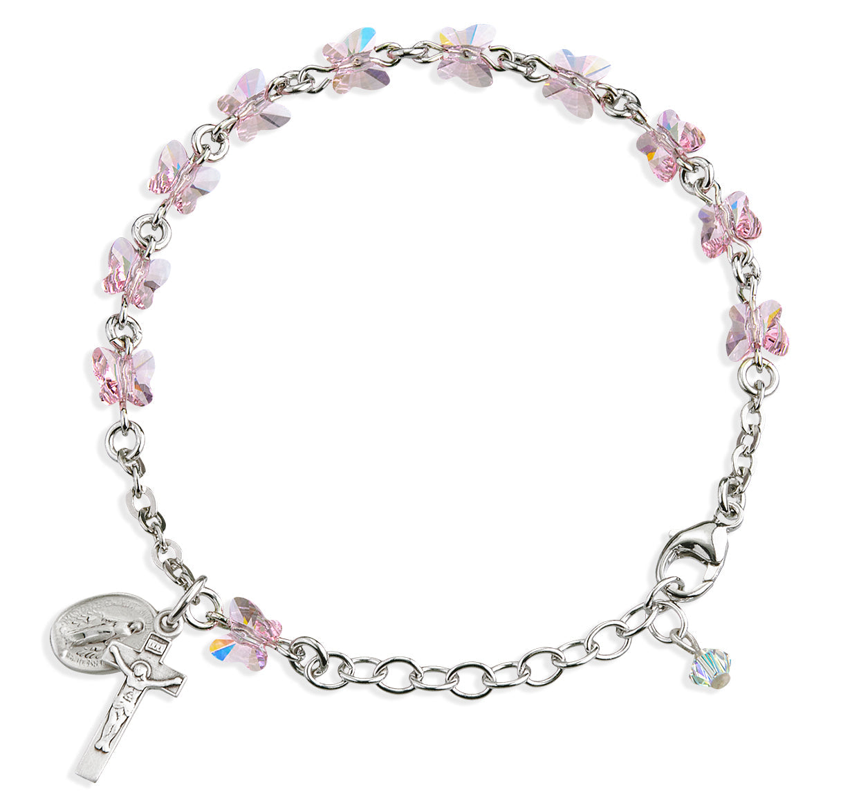 Rosary Bracelet Created with 6mm Light Rose Finest Austrian Crystal Butterfly Beads by HMH | Catholic Rosary