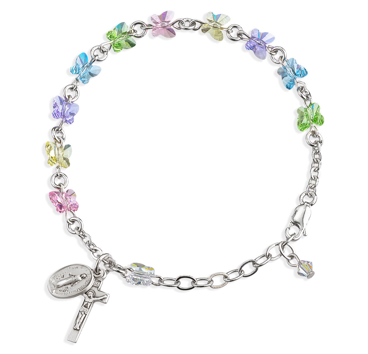 Rosary Bracelet Created with 6mm Multi-Color Finest Austrian Crystal Butterfly Beads by HMH | Catholic Rosary