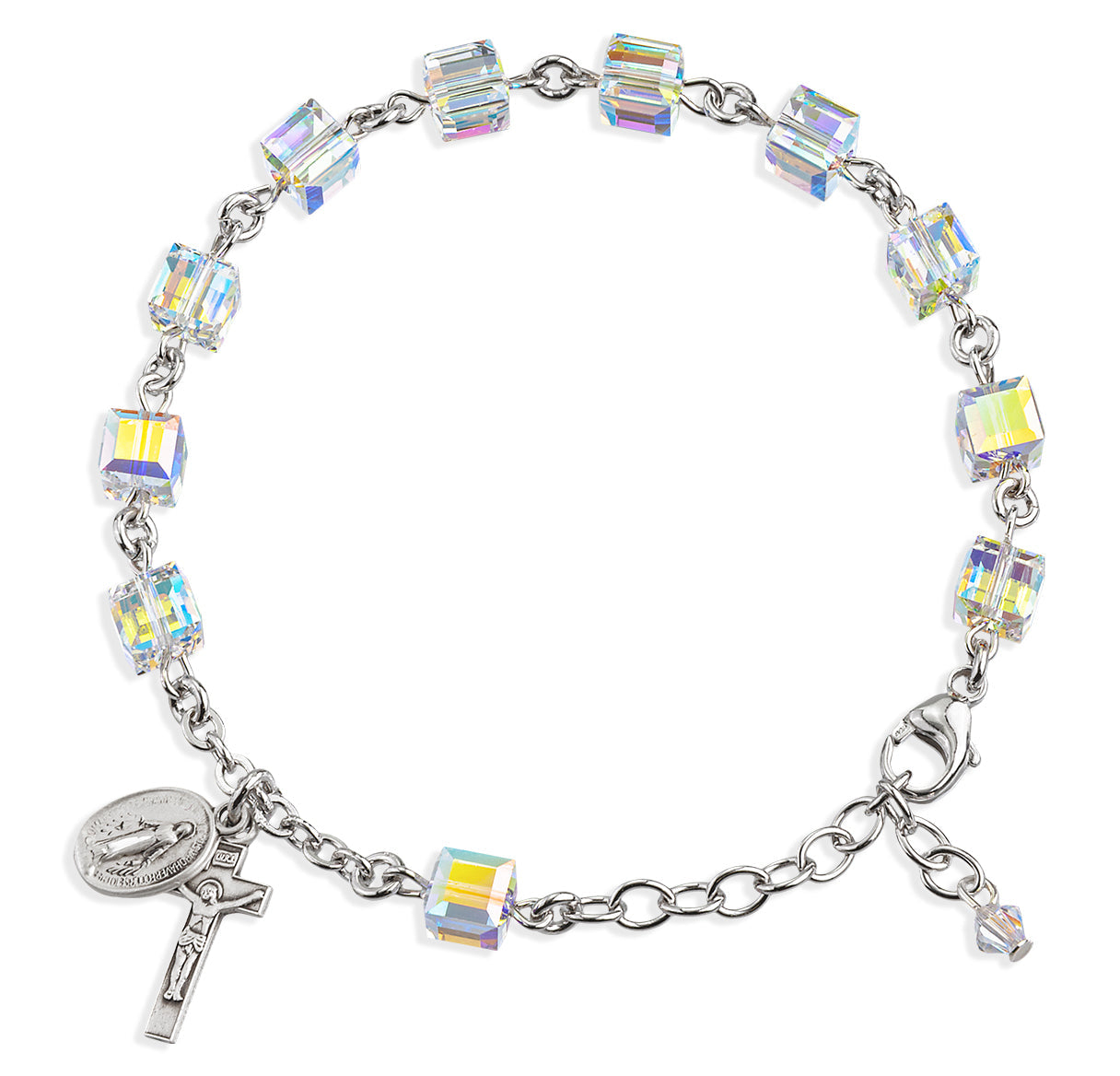 Rosary Bracelet Created with 4mm Aurora Borealis Finest Austrian Crystal Butterfly Beads by HMH | Catholic Rosary