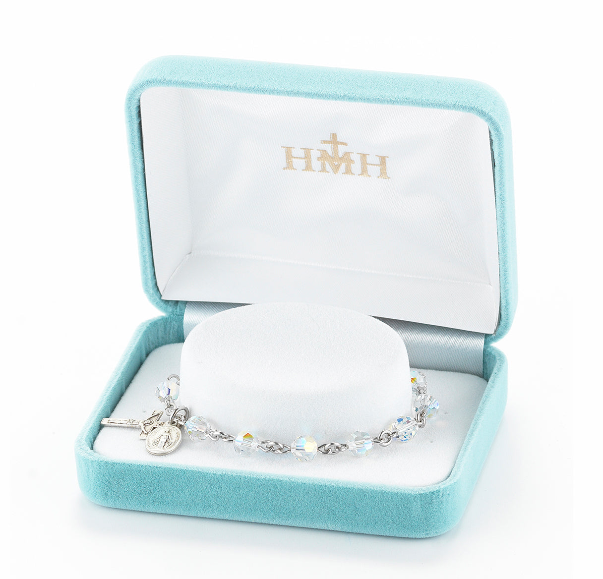 Rosary Bracelet Created with 6mm Aurora Borealis Finest Austrian Crystal Round Beads by HMH | Catholic Rosary