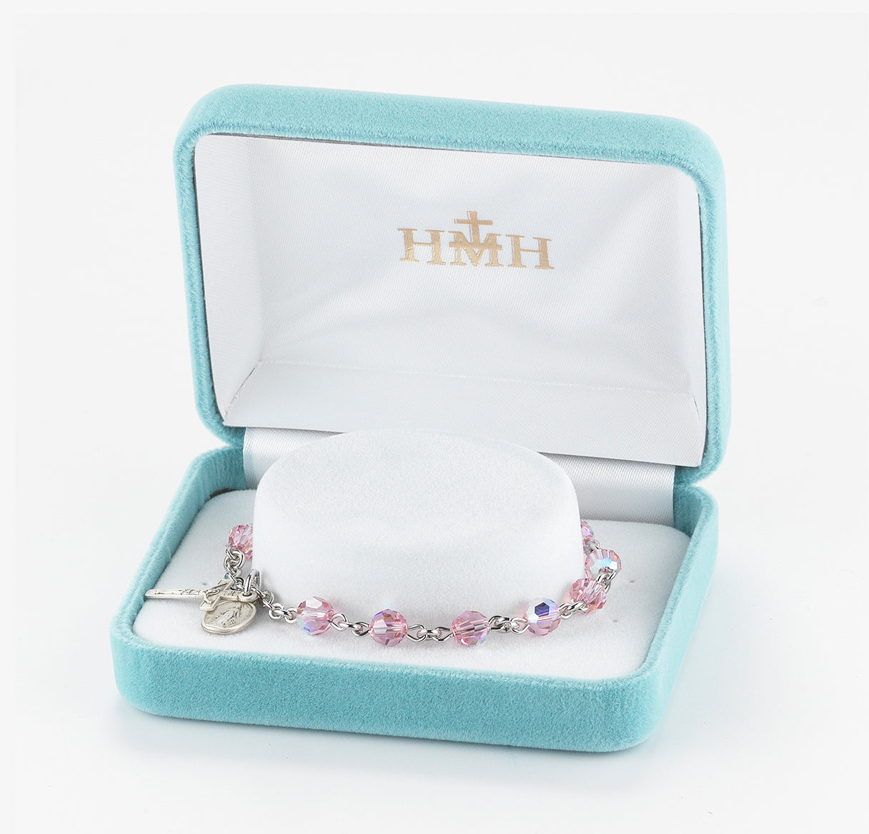 Rosary Bracelet Created with 6mm Light Rose Finest Austrian Crystal Round Beads by HMH | Catholic Rosary