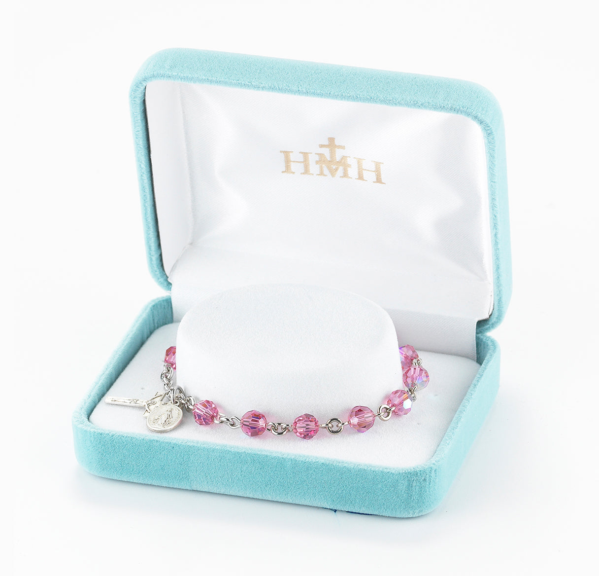 Rosary Bracelet Created with 6mm Pink Finest Austrian Crystal Round Beads by HMH | Catholic Rosary
