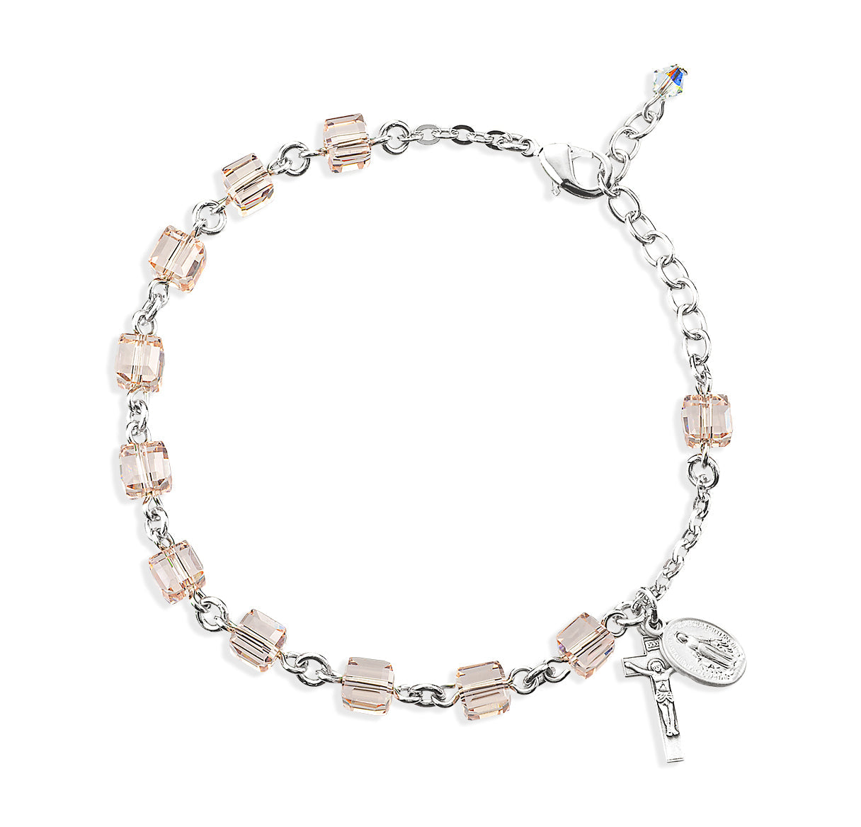 Light Rose Cube Sterling Silver Rosary Bracelet | .925 Silver