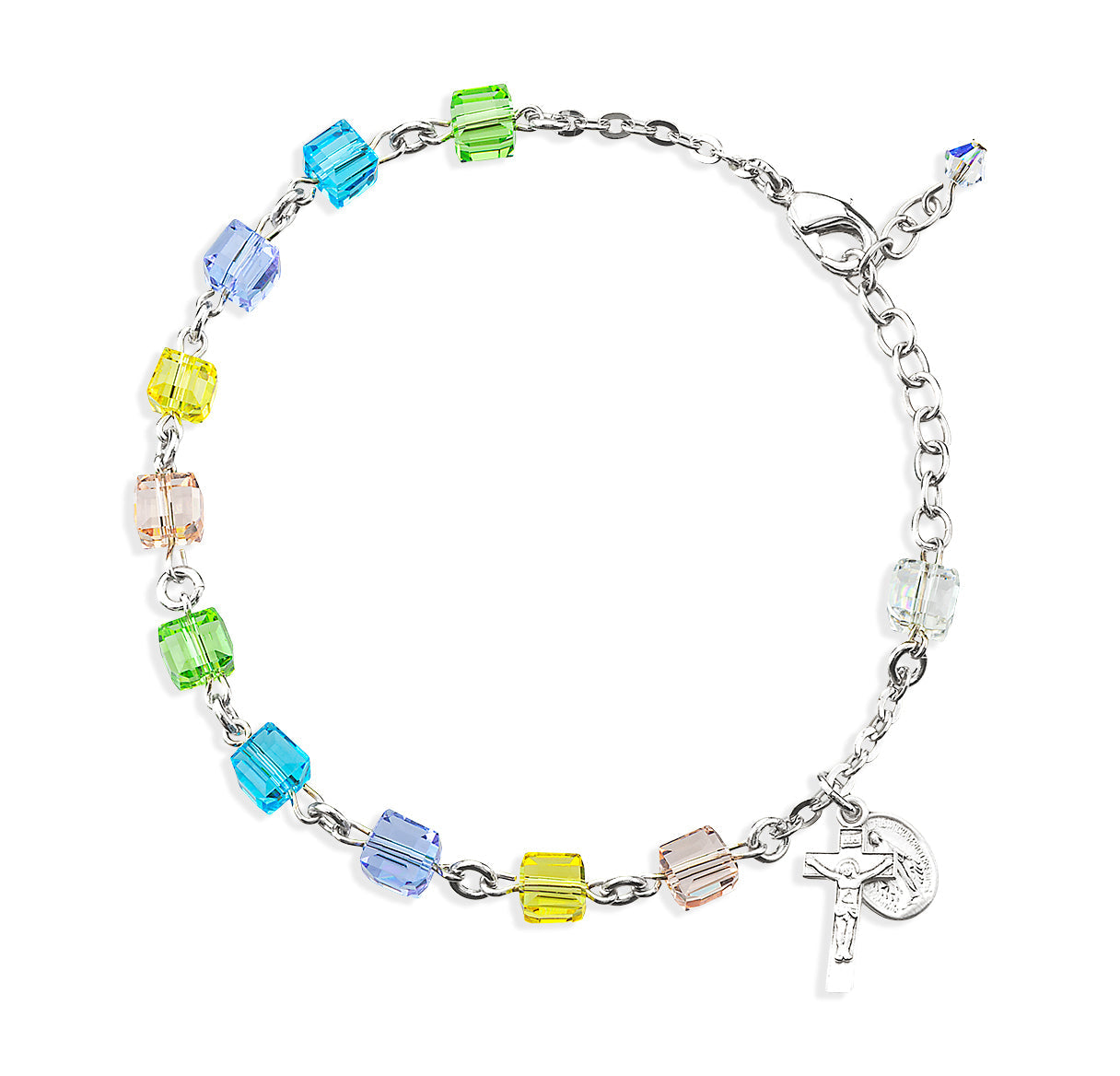 Crystal Cube Multi-Color Bead Rosary Bracelet | Catholic Rosary