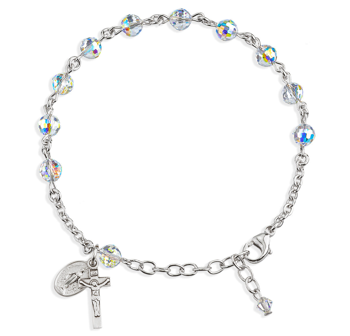 Rosary Bracelet Created with 6mm Aurora Borealis Finest Austrian Crystal Multi-Facted Beads by HMH | Catholic Rosary