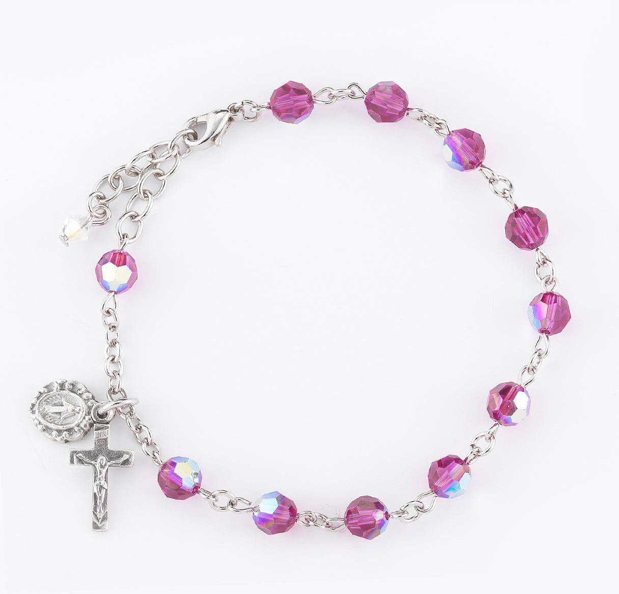 Round Crystal Rosary Bracelet Created with 6mm finest Austrian Crystal Fuchsia Beads by HMH | Catholic Rosary