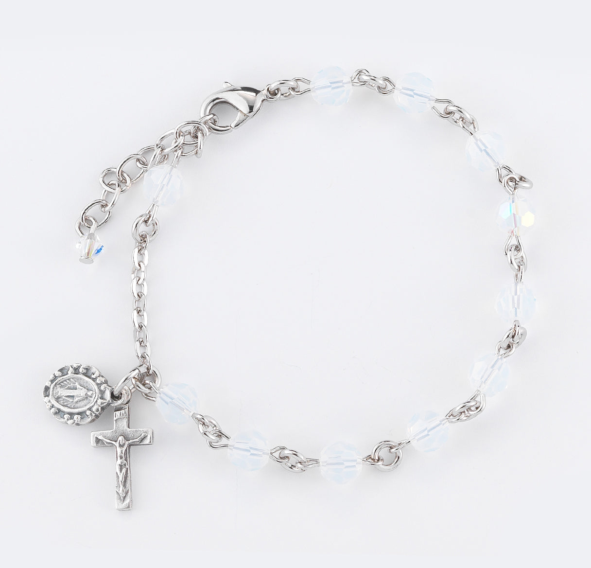 Round Crystal Rosary Bracelet Created with 6mm finest Austrian Crystal Opal Beads by HMH | Catholic Rosary