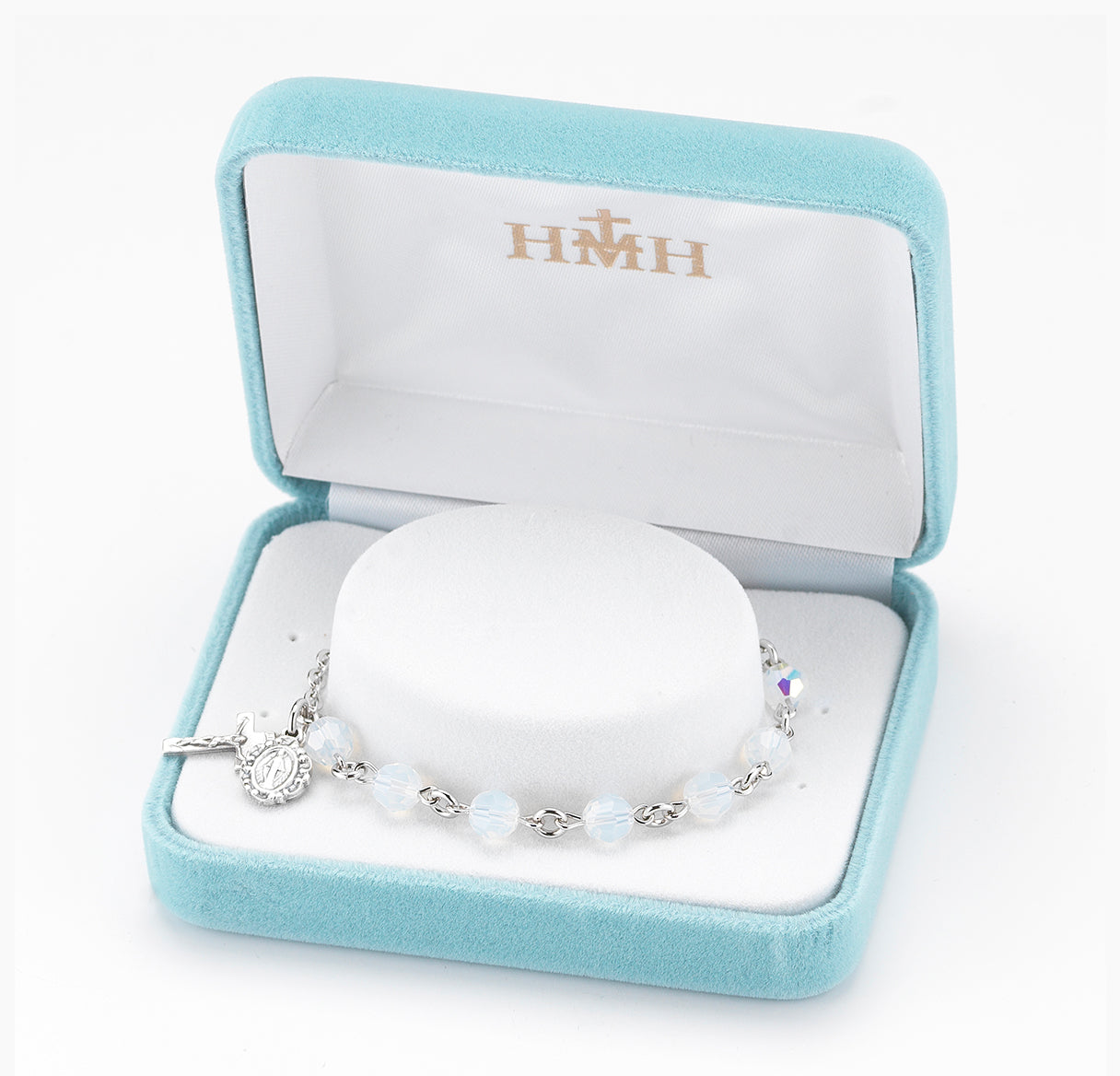 Round Crystal Rosary Bracelet Created with 6mm finest Austrian Crystal Opal Beads by HMH | Catholic Rosary