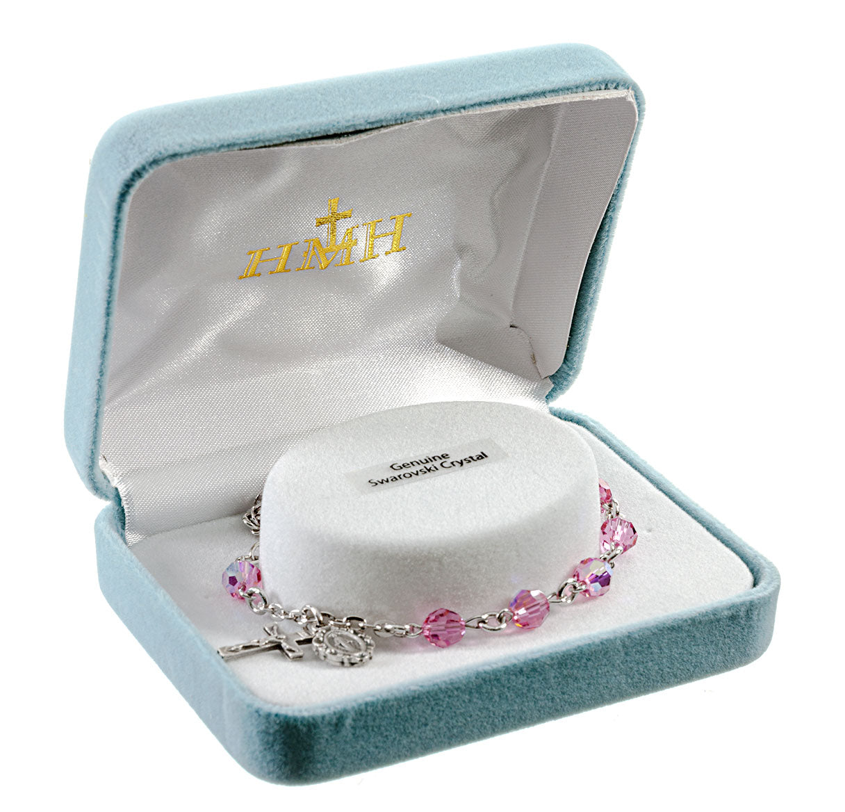 Round Crystal Rosary Bracelet Created with 6mm finest Austrian Crystal Pink Beads by HMH | Catholic Rosary