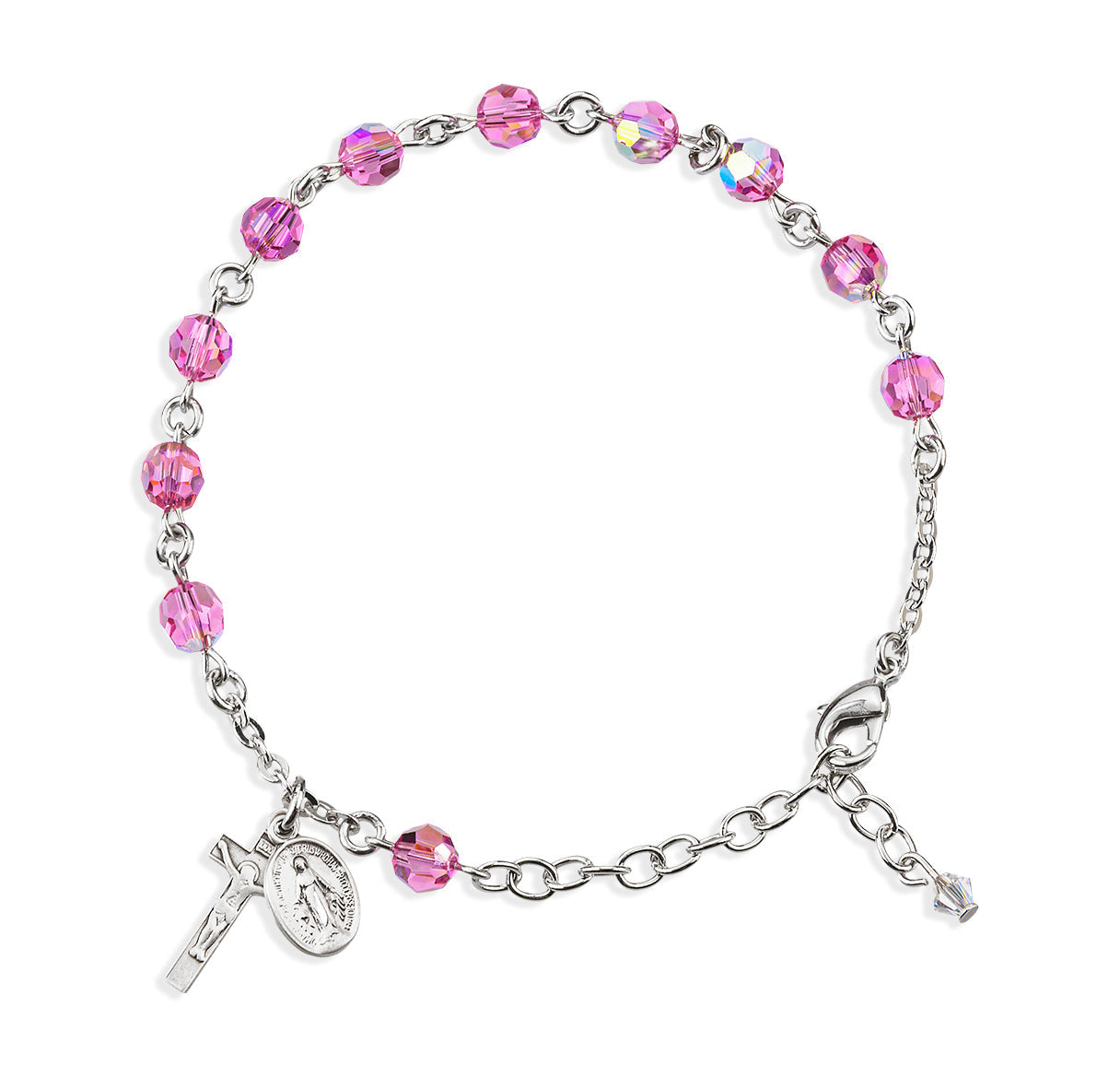 Round Crystal Rosary Bracelet Created with 6mm finest Austrian Crystal Pink Beads by HMH | Catholic Rosary