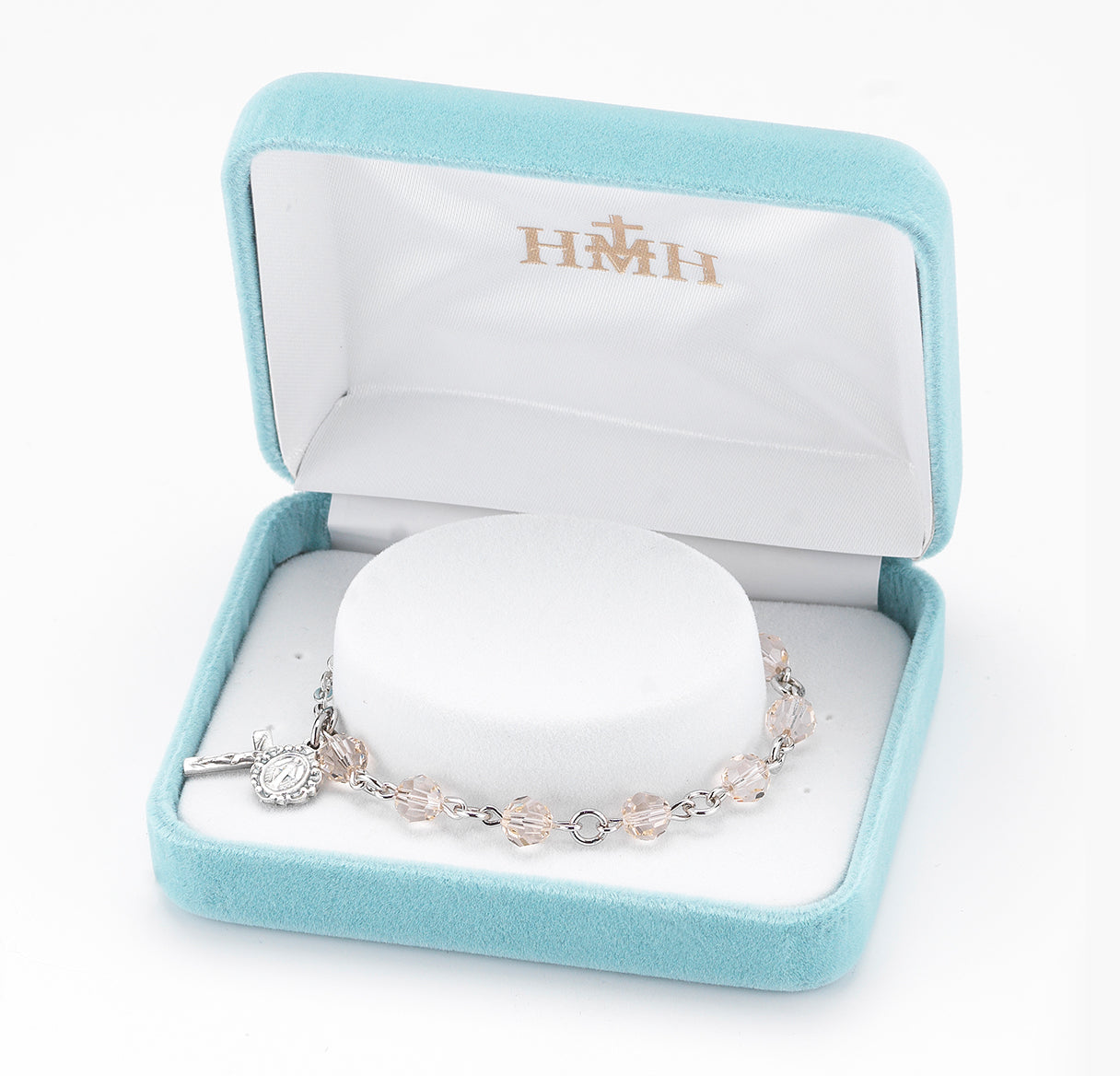 Round Crystal Rosary Bracelet Created with 6mm finest Austrian Crystal Silk Beads by HMH | Catholic Rosary