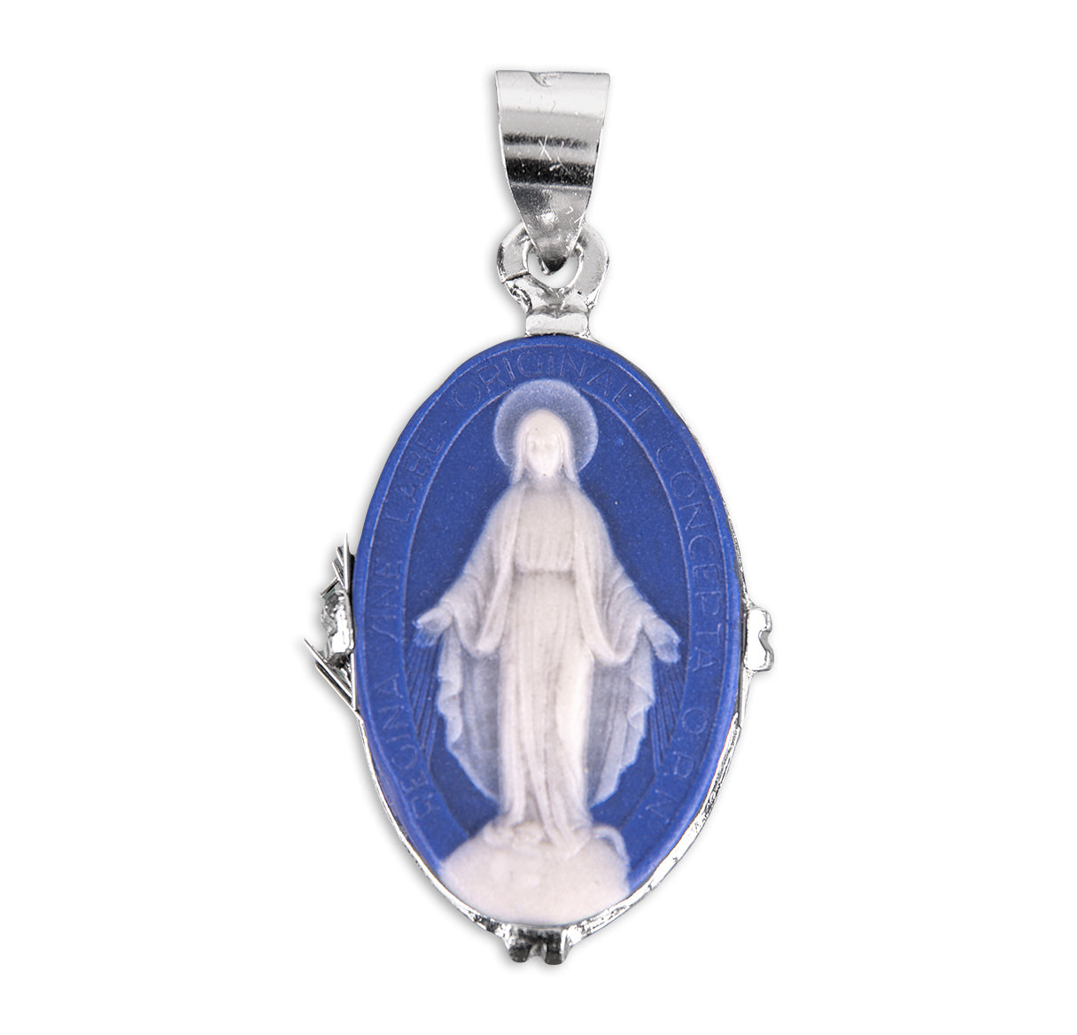 Dark Blue Sterling Silver Cameo Miraculous Medal Necklace | .925 Silver