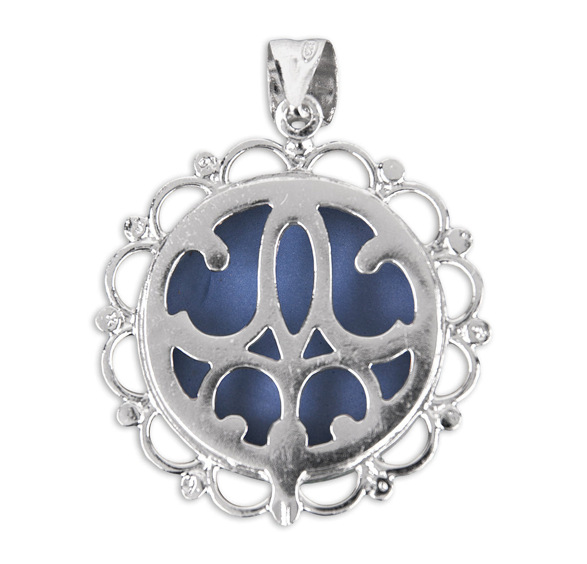 Light Blue Sterling Silver Madonna and Child Cameo Miraculous Medal Ne
