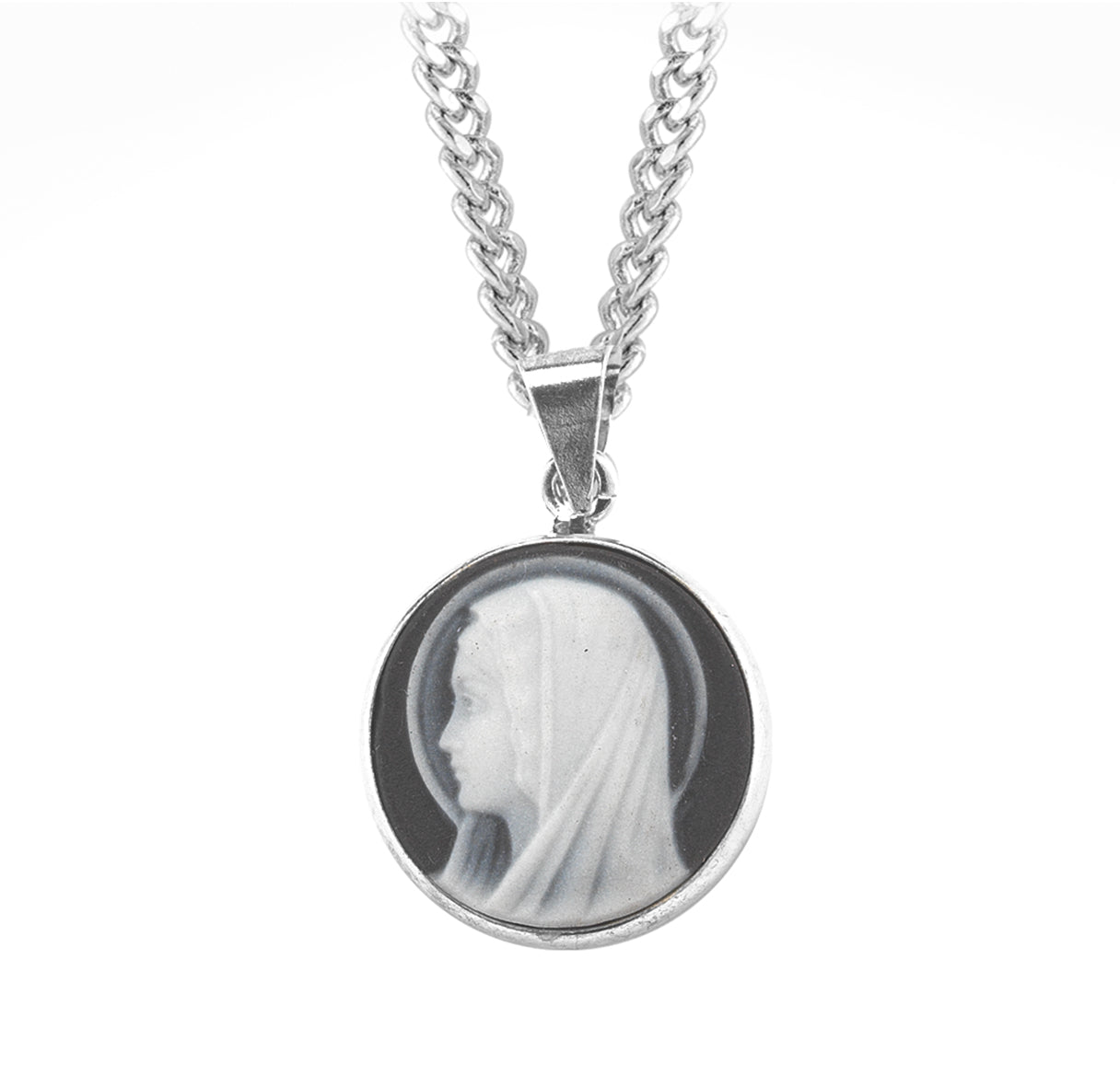 Black Madonna Profile Cameo Medal Necklace | Catholic Jewelry