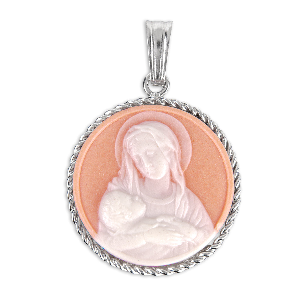 Rose Madonna and Child Cameo Medal Necklace | Catholic Jewelry