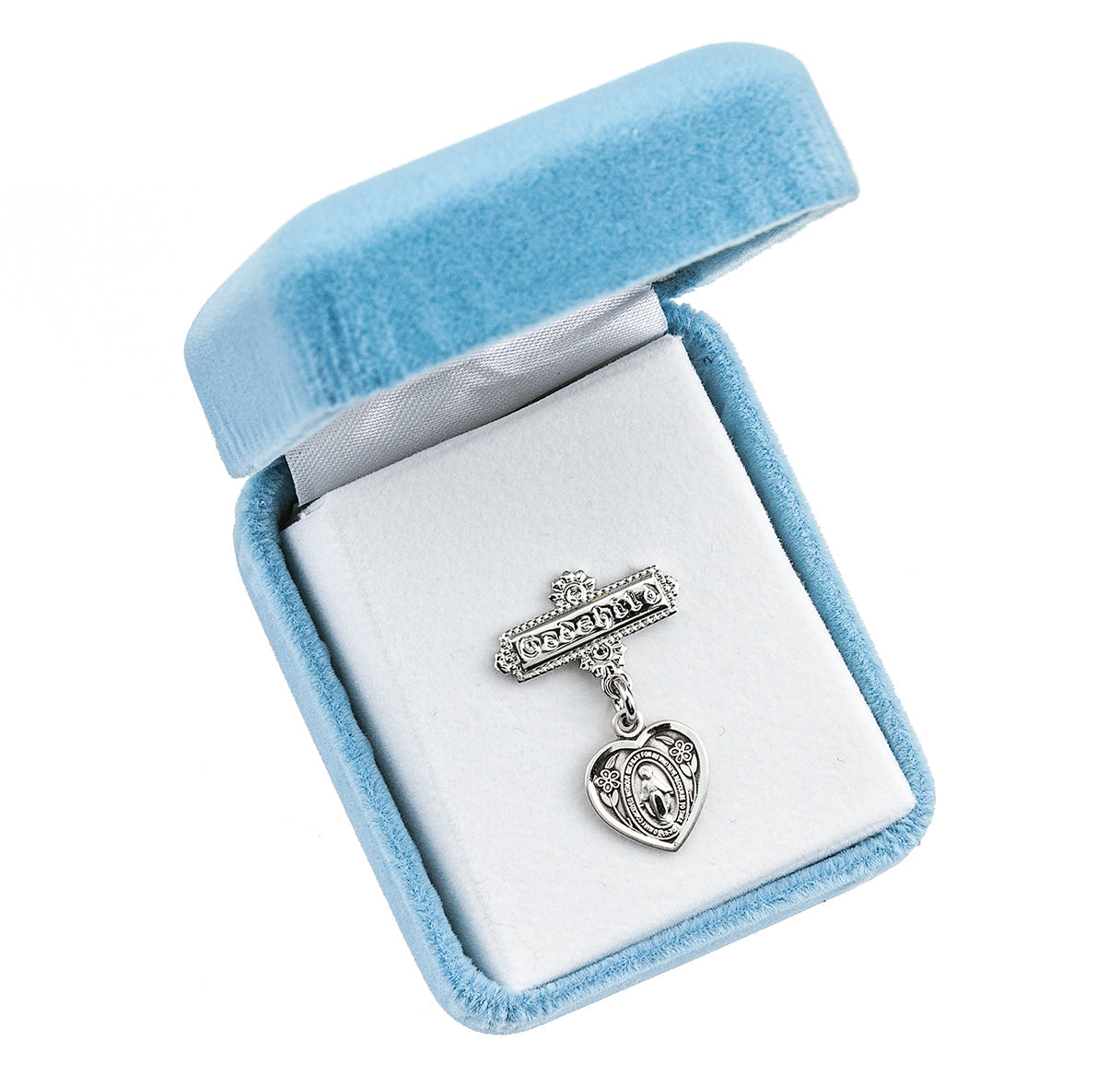 Sterling Silver Miraculous Medal on a Godchild Pin Necklace | .925 Silver