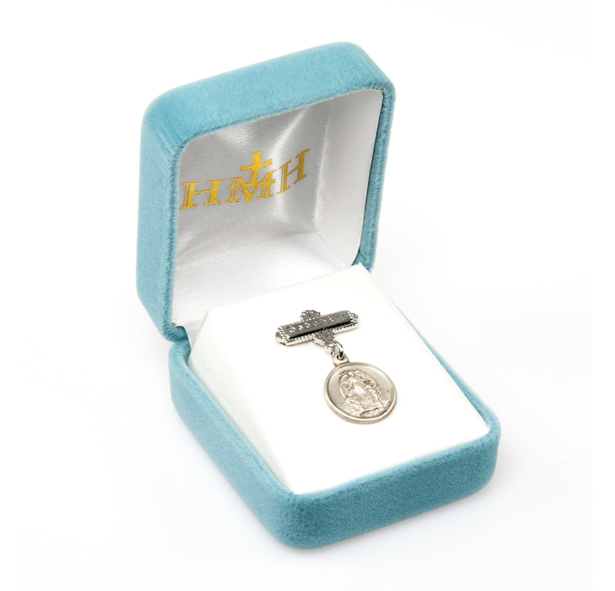 Guardian Angel Round Sterling Silver Medal on a Godchild Bar Pin Necklace | .925 Silver