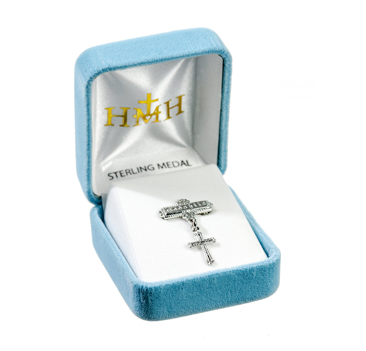Sterling Silver Detailed Baby Cross on a Godchild Bar Pin Necklace | .925 Silver