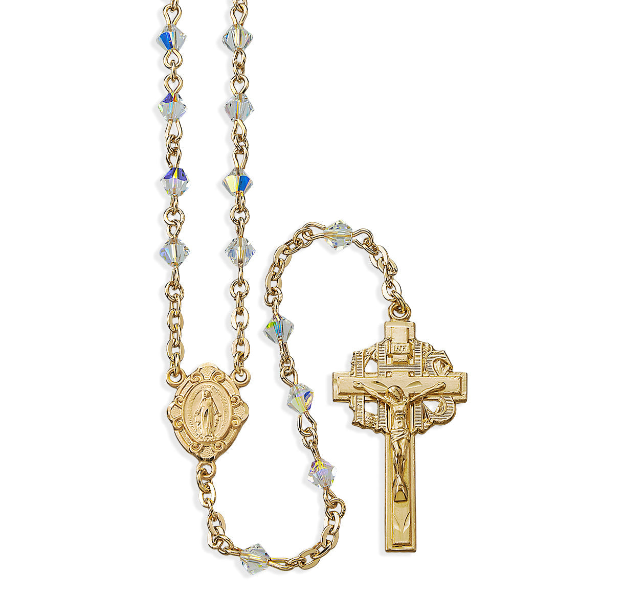 7mm Garnet Crystal Czech Beads with Gold Over Sterling Crucifix and Center Necklace | 16kt Gold Plated .925 Silver