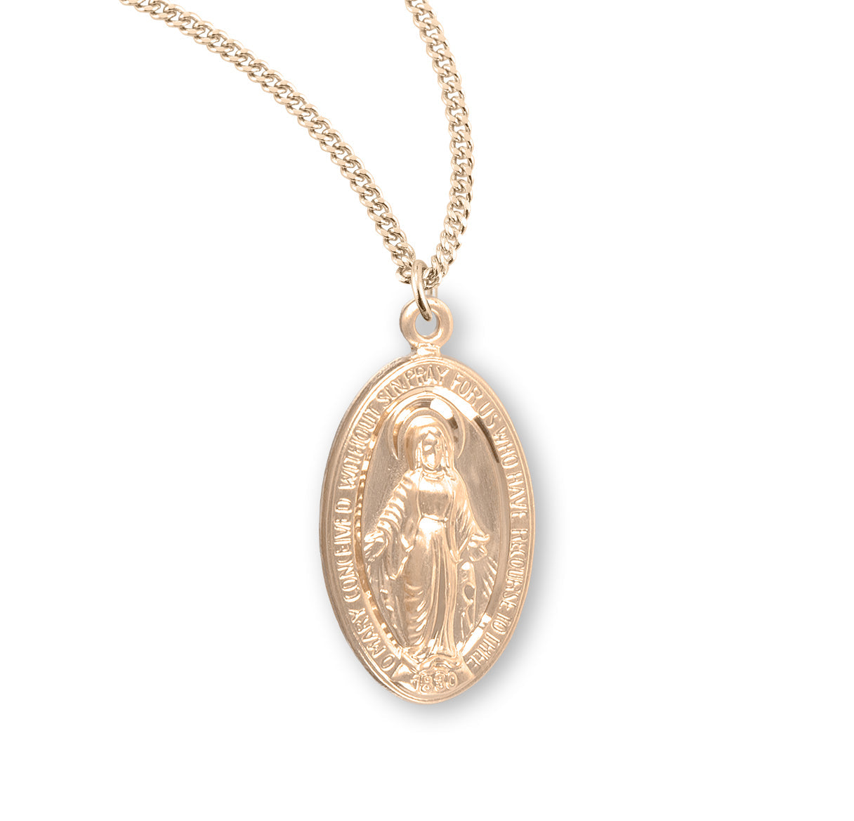 Gold Over Sterling Silver Oval Miraculous Medal Necklace | 16kt Gold Plated .925 Silver