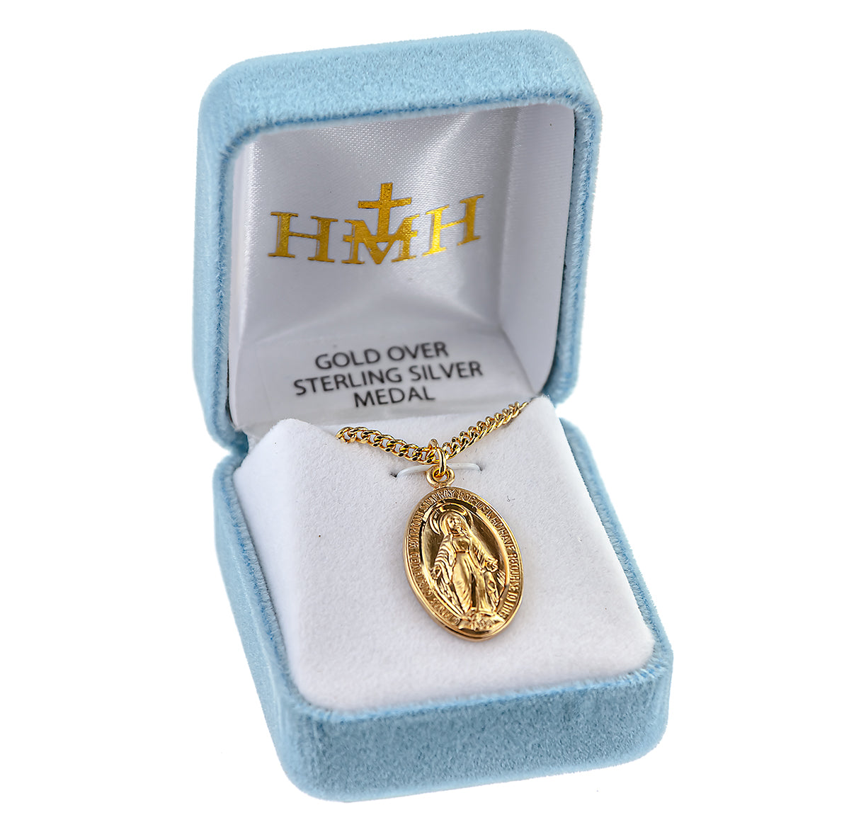 Gold Over Sterling Silver Oval Miraculous Medal Necklace | 16kt Gold Plated .925 Silver