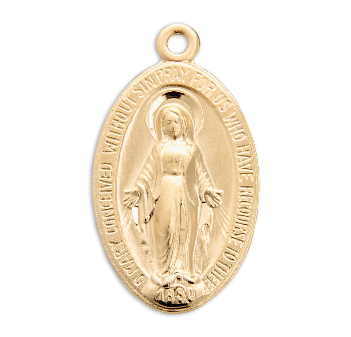 Gold Over Sterling Silver Oval Miraculous Medal Necklace | 16kt Gold Plated .925 Silver