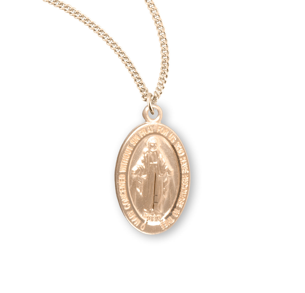 Gold Over Sterling Silver Oval Miraculous Medal Necklace | 16kt Gold Plated .925 Silver