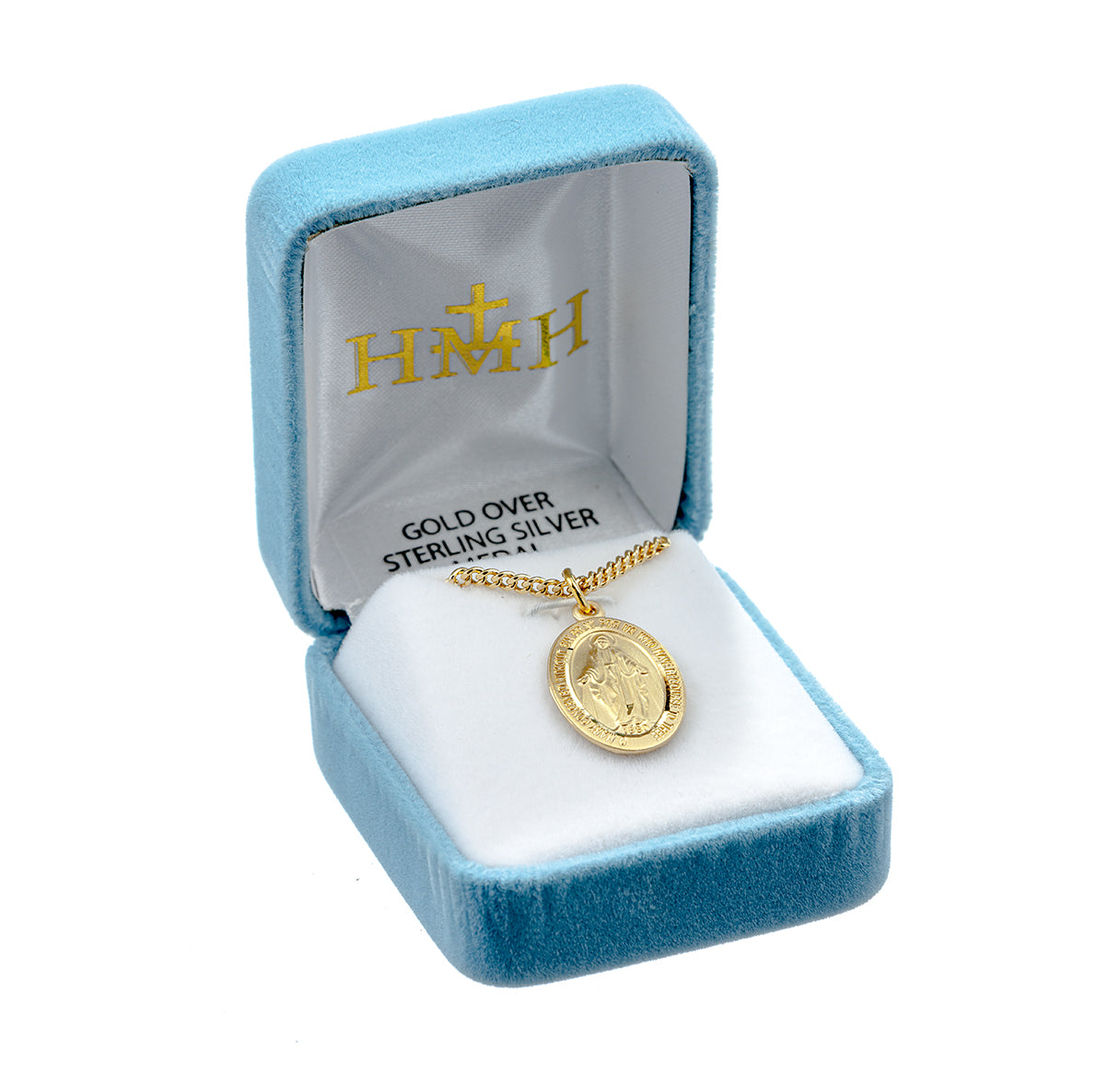 Gold Over Sterling Silver Oval Miraculous Medal Necklace | 16kt Gold Plated .925 Silver