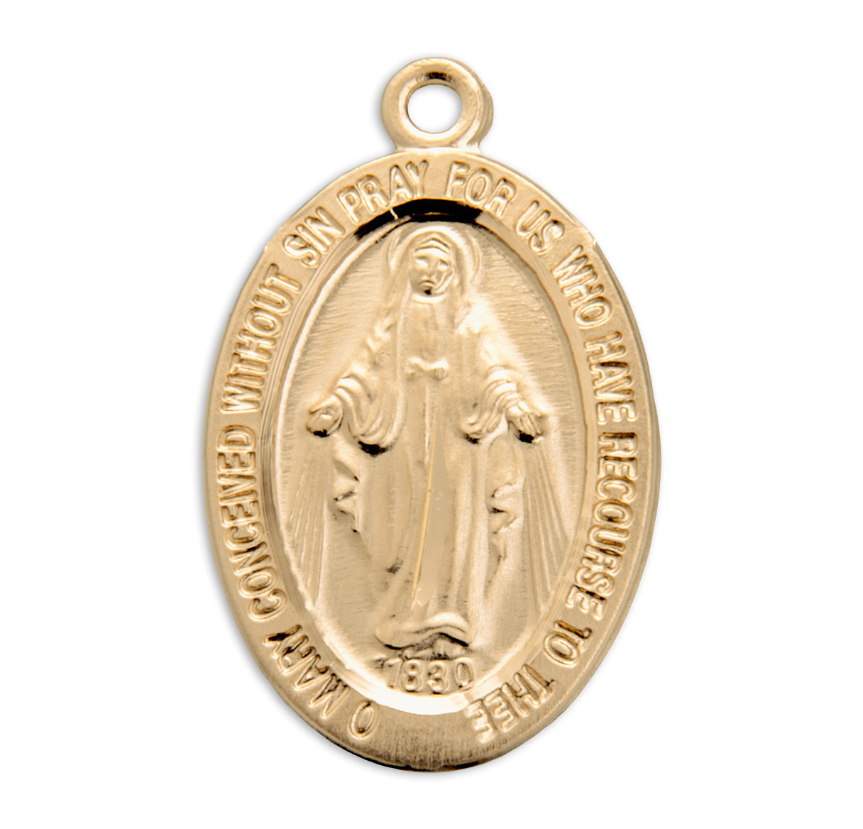 Gold Over Sterling Silver Oval Miraculous Medal Necklace | 16kt Gold Plated .925 Silver