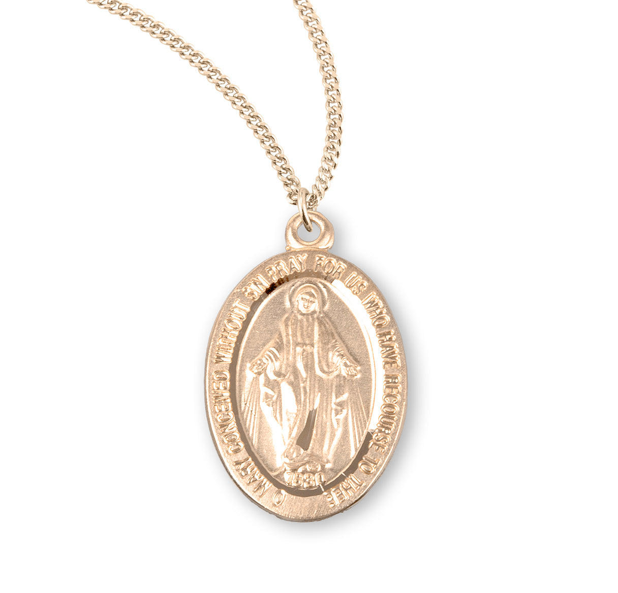 Gold Over Sterling Silver Miraculous Medal Necklace | 16kt Gold Plated .925 Silver