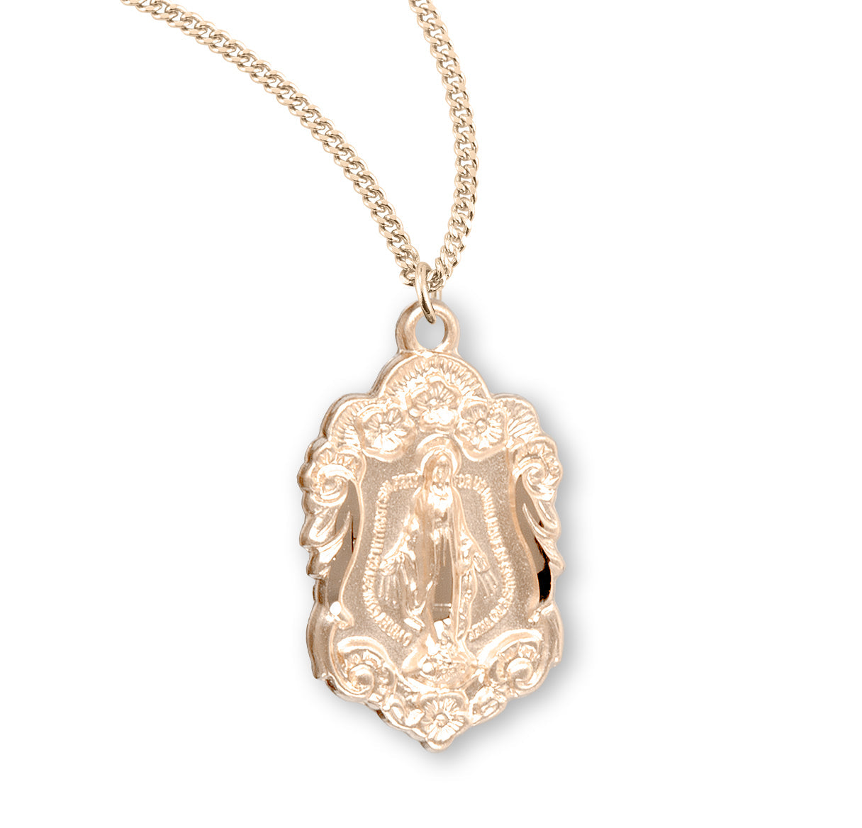 Gold Over Sterling Silver Miraculous Medal Necklace | 16kt Gold Plated .925 Silver