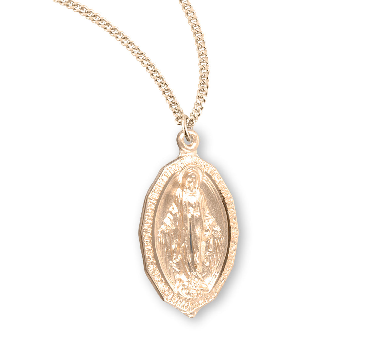 Gold Over Sterling Silver Oval Miraculous Medal Necklace | 16kt Gold Plated .925 Silver