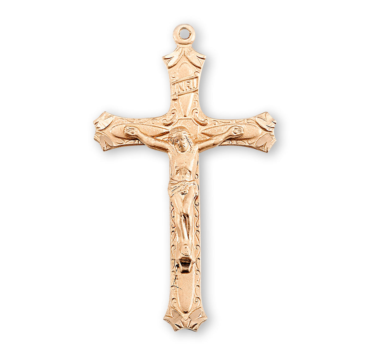 Gold Over Sterling Silver High Relief Crucifix Necklace | 16kt Gold Plated .925 Silver