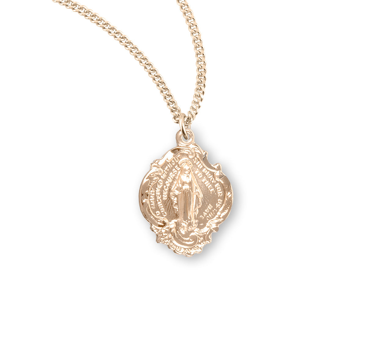Gold Over Sterling Silver Miraculous Medal Necklace | 16kt Gold Plated .925 Silver