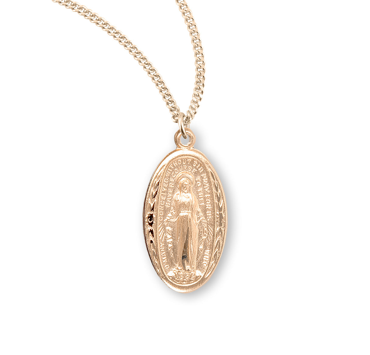 Gold Over Sterling Silver Oval Miraculous Medal Necklace | 16kt Gold Plated .925 Silver