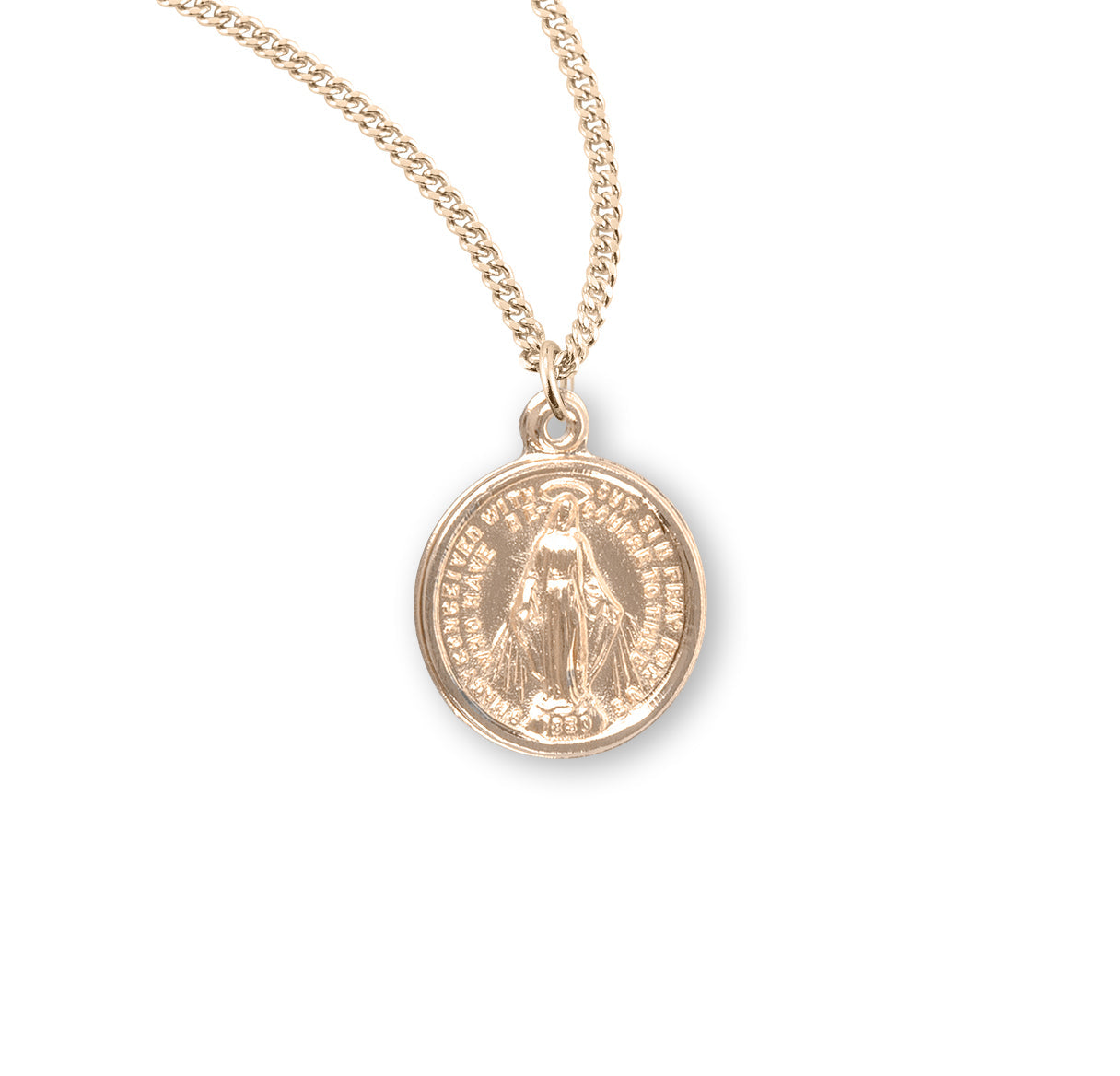 Gold Over Sterling Silver Round Miraculous Medal Necklace | 16kt Gold Plated .925 Silver