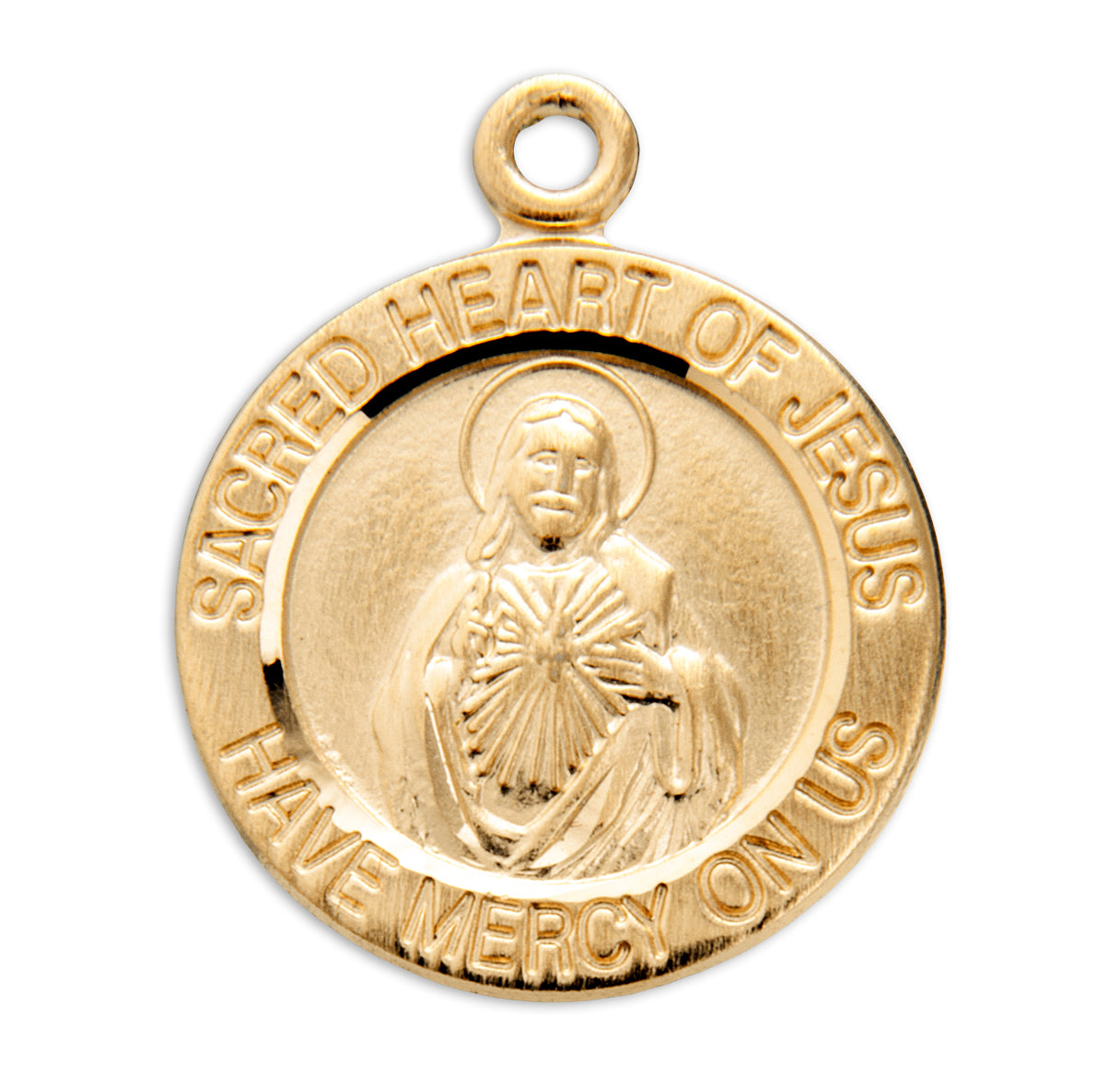 Sacred Heart of Jesus Double Sided Round Gold Over Sterling Silver Scapular Medal Necklace | 16kt Gold Plated .925 Silver